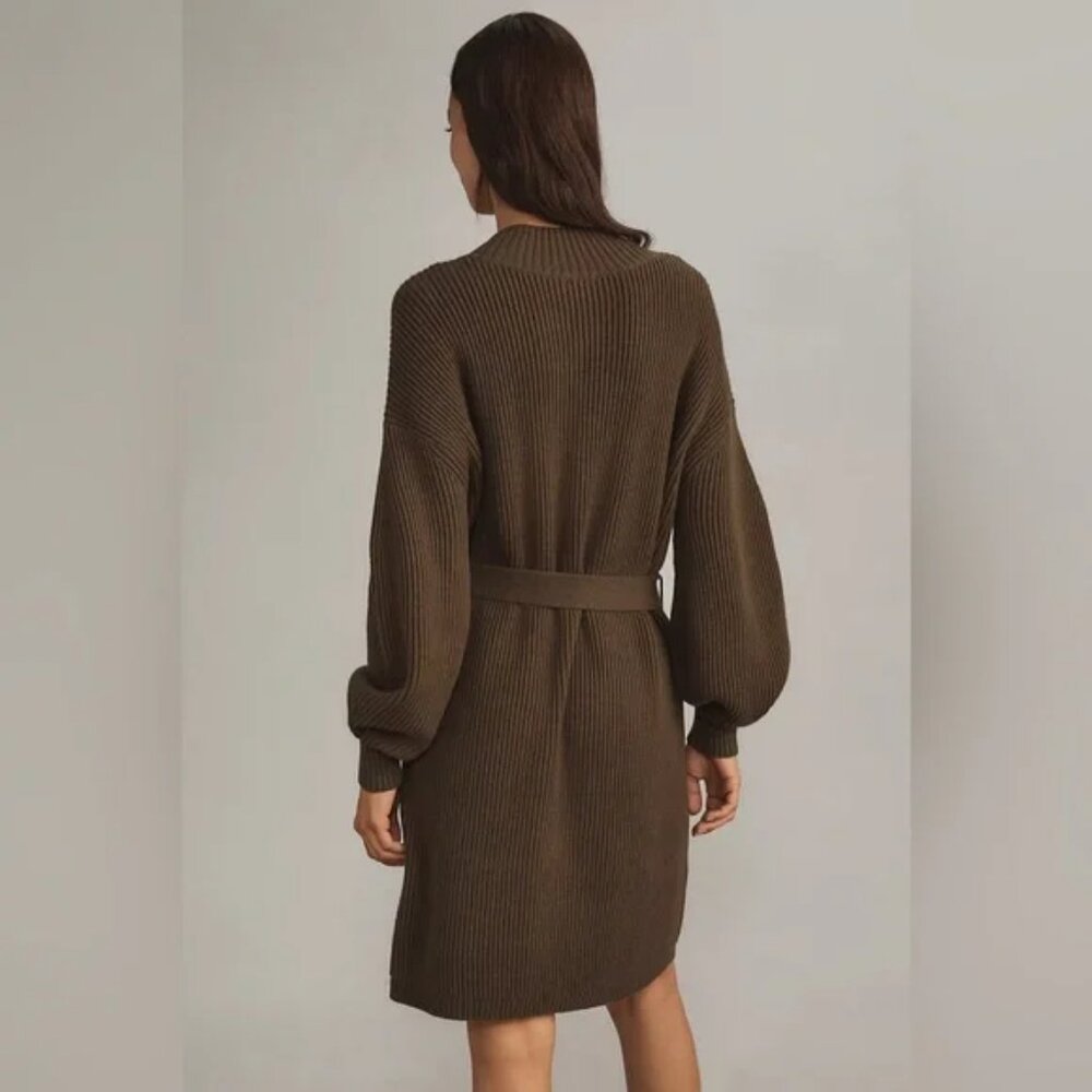 Maeve for Anthropologie Olive Green Ribbed Knit Belted Sweater Dress - Picture 11 of 11